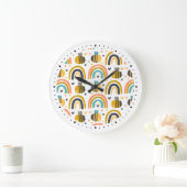 Muster für niedliche Hummeln und Regenbogen Große Wanduhr (Zuhause)