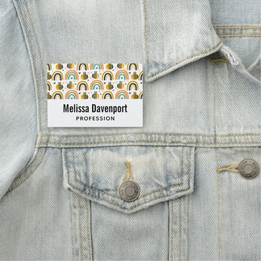 Muster für niedliche Hummeln und Regenbogen Namensschild (Beispiel)