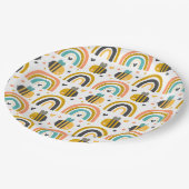 Muster für niedliche Hummeln und Regenbogen Pappteller (Schrägansicht)