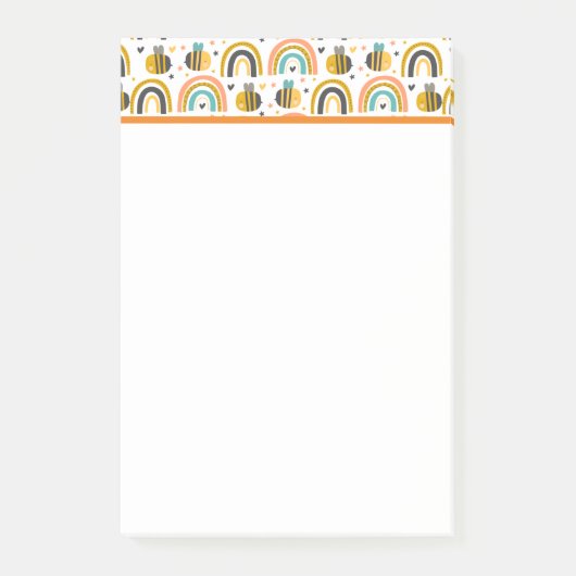 Muster für niedliche Hummeln und Regenbogen Post-it Klebezettel (Vorderseite)