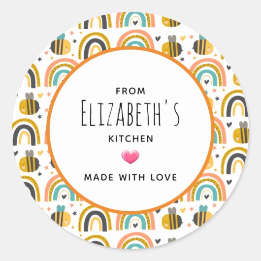 Muster für niedliche Hummeln und Regenbogen Runder Aufkleber (Vorderseite)