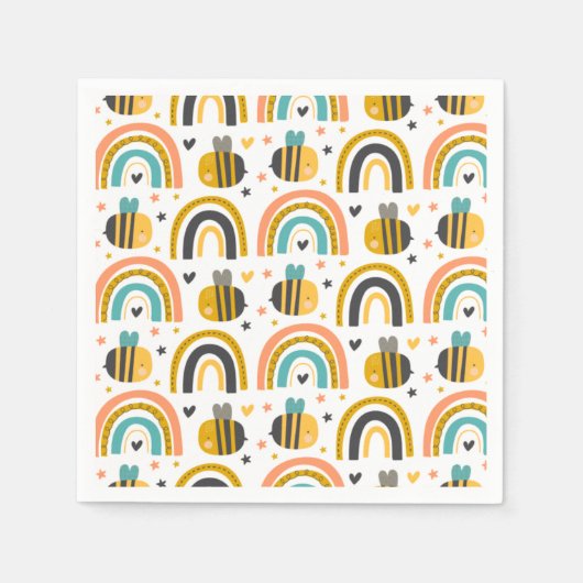 Muster für niedliche Hummeln und Regenbogen Serviette (Vorderseite)