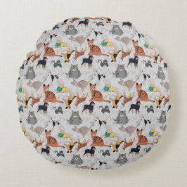 Muster für niedliche Hunde und Katzen Rundes Kissen