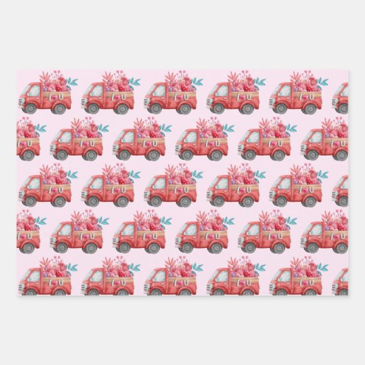 Muster für niedliche Liebe LKW-LKW-LKW für Herz un Geschenkpapier Set (Vorderseite)