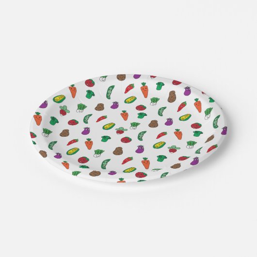 Muster für niedliche pflanzliche Lebensmittel Pappteller (Schrägansicht)