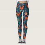 Muster für niedliche Rotfüchse und Blume Leggings<br><div class="desc">Niedliche rote Füchse und Blume auf dunkelblauem Hintergrund.</div>