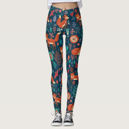 Muster für niedliche Rotfüchse und Blume Leggings