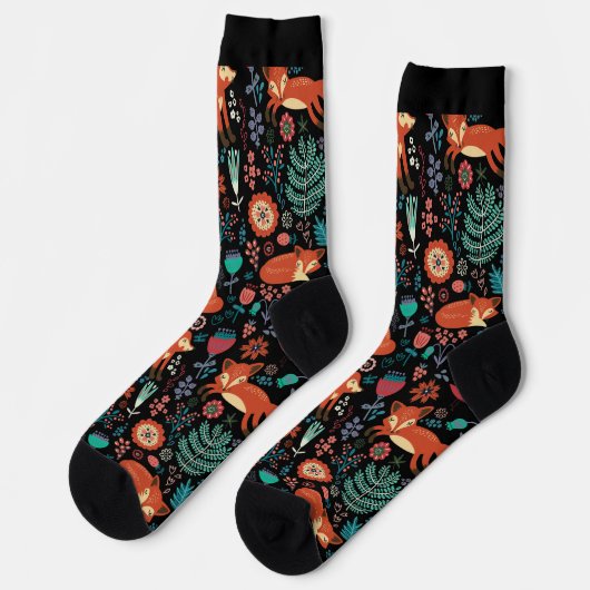 Muster für niedliche Rotfüchse und Blume Socken (Linkes Detail)
