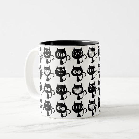 Muster für niedliche schwarze Katzen-Ausdrücke Zweifarbige Tasse (Vorderseite Links)