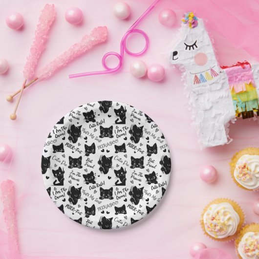 Muster für niedliche Schwarze Katzen und Redewendu Pappteller (Party)
