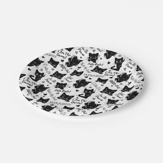 Muster für niedliche Schwarze Katzen und Redewendu Pappteller (Schrägansicht)