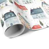 Muster für niedliche Wasserfarbhäuser Geschenkpapier (Rolleneckpunkt)