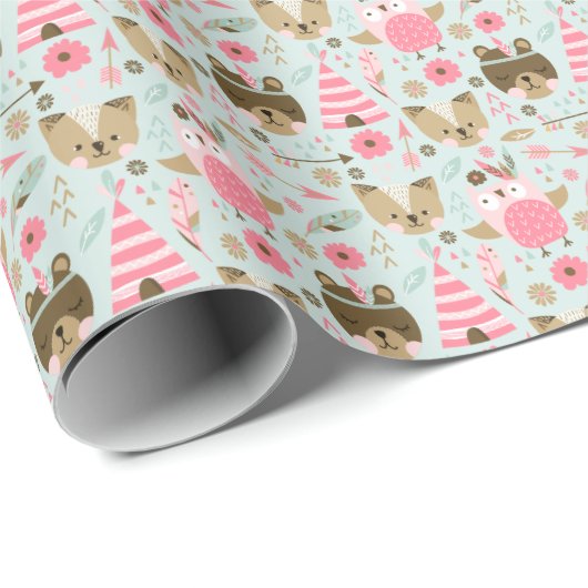 Muster für niedliches Camping Woodland Tiere Geschenkpapier (Rolleneckpunkt)