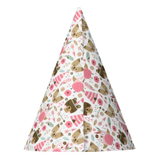 Muster für niedliches Camping Woodland Tiere Partyhütchen (Rückseite)