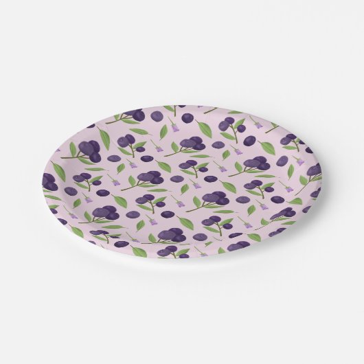 Muster für Obstkörbe - Blaubeeren Pappteller (Schrägansicht)