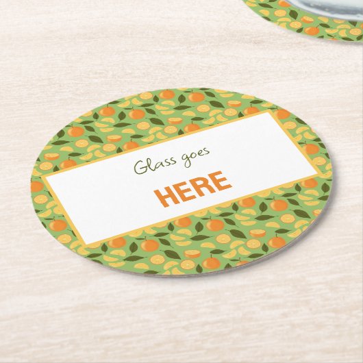 Muster für Obstkörbe - Orangen Runder Pappuntersetzer (Angewinkelt)