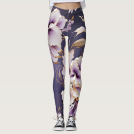Muster für Orchideen - Violett weiß und Gold Leggings