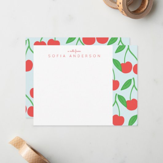 Muster für Personalisierte Blätter und Kirschen Mitteilungskarte (Vorderseite/Rückseite Beispiel)
