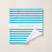 Muster für personalisierte blaue Streifen Badhandtuch Set (Waschlappen)
