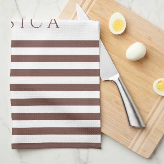 Muster für personalisierte braune Streifen Geschirrtuch (Viertel Falte)