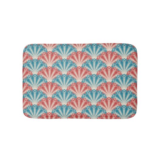 Muster für Red and Blue Peacock Schwanz Badematte (Vorderseite)