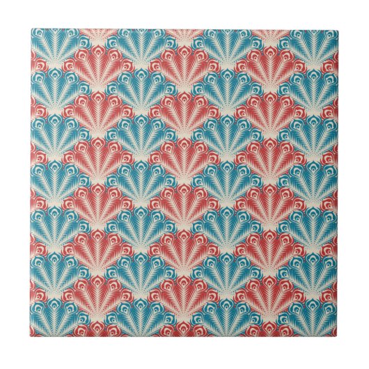 Muster für Red and Blue Peacock Schwanz Fliese (Vorderseite)