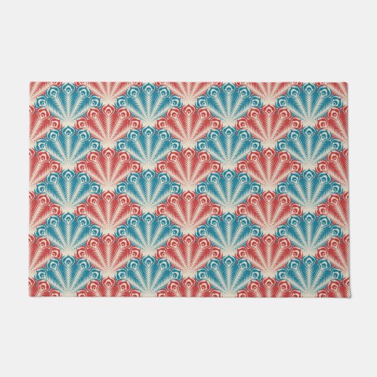 Muster für Red and Blue Peacock Schwanz Fußmatte (Vorderseite)