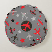 Muster für Red Black Gray Airplanes Rundes Kissen (Rückseite)