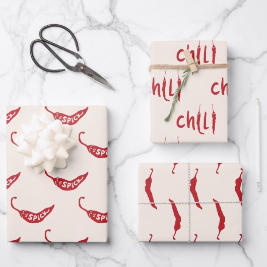 Muster für Red Chili Paprikaschoten Geschenkpapier Set (Vorderseite)
