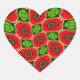 Muster für Red Corn Poppies Herz-Aufkleber