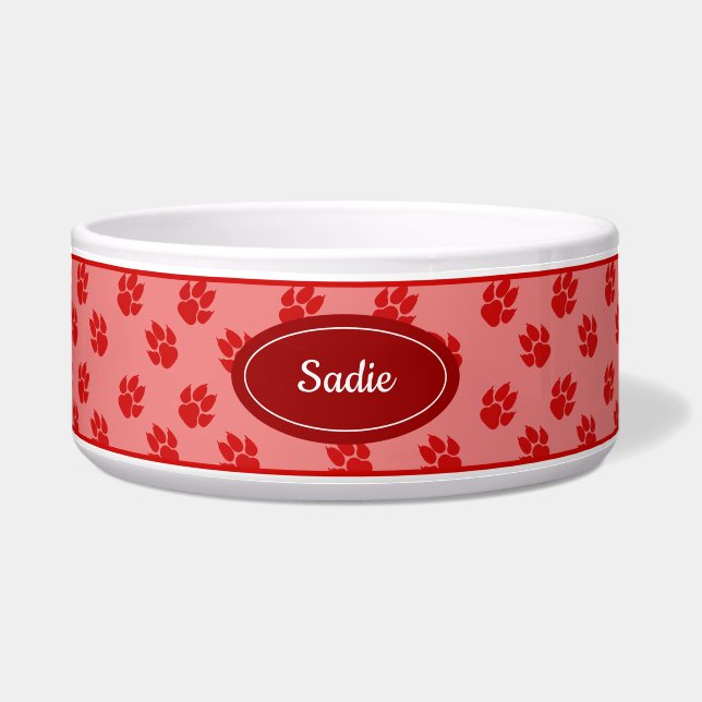Muster für Red Dog Paws mit Individuelle Name Napf (Vorderseite)