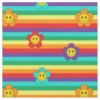 Muster für Regenbogenstreifen und Hippie-Blume Stoff