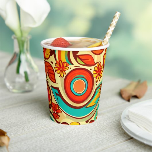 Muster für Retro 70er Groovy Fall Herbstelemente Pappbecher (In Situ)