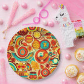 Muster für Retro 70er Groovy Fall Herbstelemente Pappteller (Party)