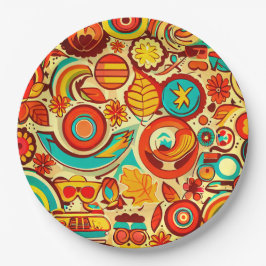 Muster für Retro 70er Groovy Fall Herbstelemente Pappteller
