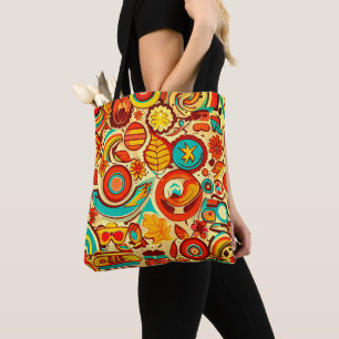 Muster für Retro 70er Groovy Fall Herbstelemente Tasche