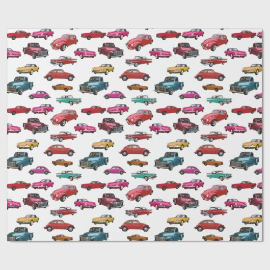 Muster für Retro-Autos und LKW Geschenkpapier (Flach)