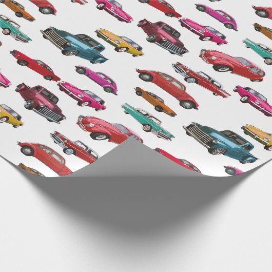 Muster für Retro-Autos und LKW Geschenkpapier (Ecke)