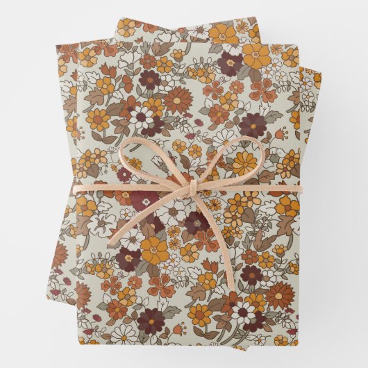 Muster für Retro-Boho-Blume Geschenkpapier Set (Beispiel)