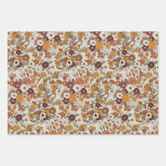 Muster für Retro-Boho-Blume Geschenkpapier Set (Vorderseite)