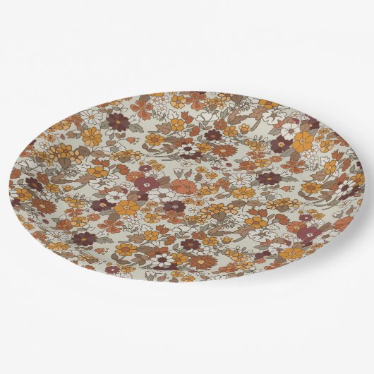 Muster für Retro-Boho-Blume Pappteller (Schrägansicht)