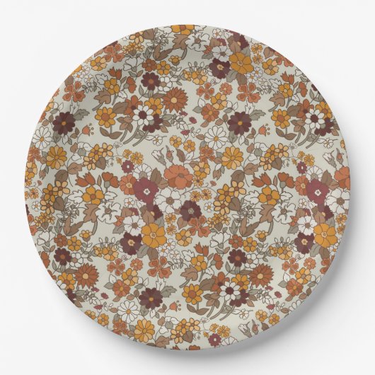 Muster für Retro-Boho-Blume Pappteller (Vorderseite)