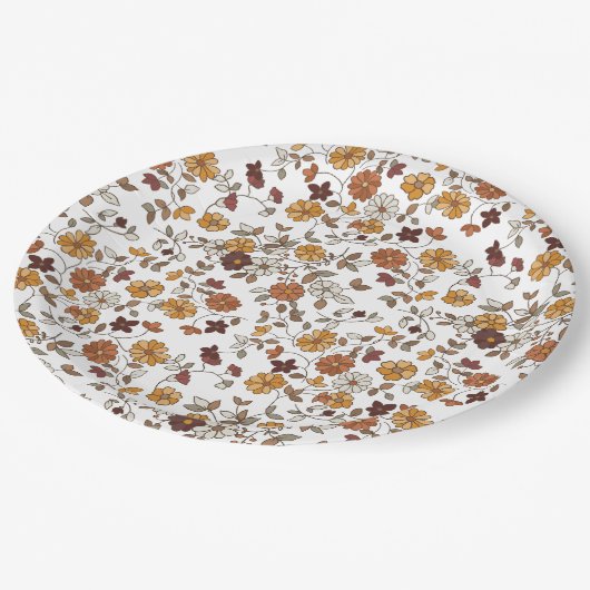 Muster für Retro-Boho-Blume Pappteller (Schrägansicht)