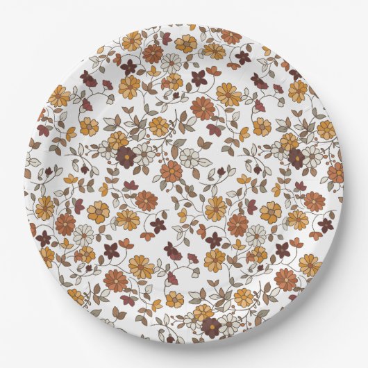 Muster für Retro-Boho-Blume Pappteller (Vorderseite)