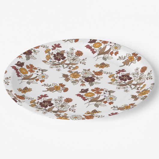 Muster für Retro-Boho-Blume Pappteller (Schrägansicht)