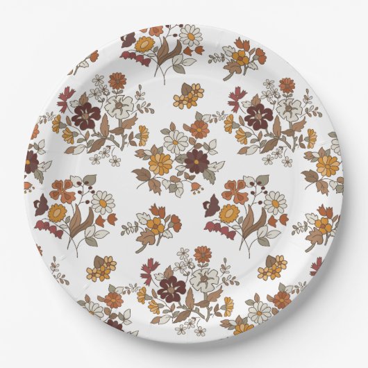 Muster für Retro-Boho-Blume Pappteller (Vorderseite)