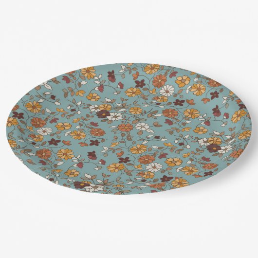 Muster für Retro-Boho-Blume Pappteller (Schrägansicht)