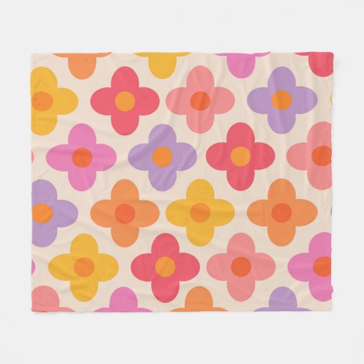 Muster für Retro-farbige Hippie-Mod-Blume Fleecedecke (Vorderseite (Horizontal))
