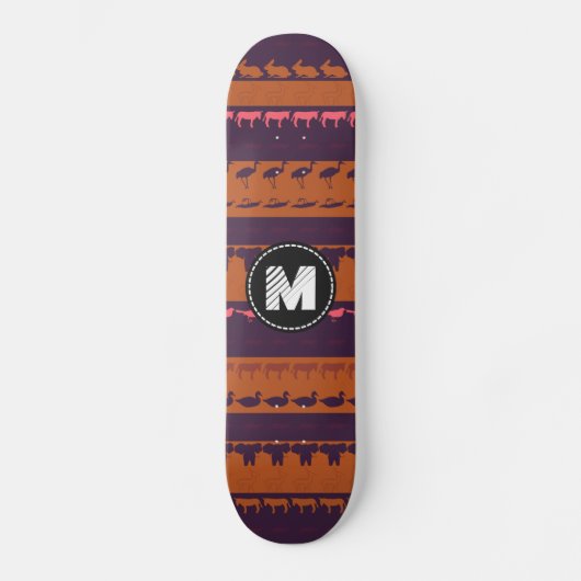 Muster für Retro-farbige Monogramm-Tiere #2 Skateboard (Vorderseite)
