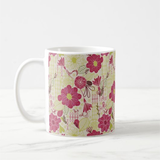 Muster für Retro-Flora und -Vögel Kaffeetasse (Links)